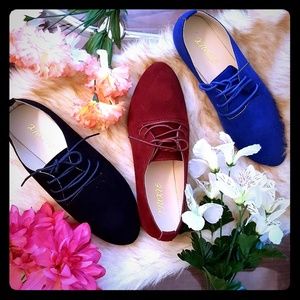 Suede Lace-Up Flat Oxfords
