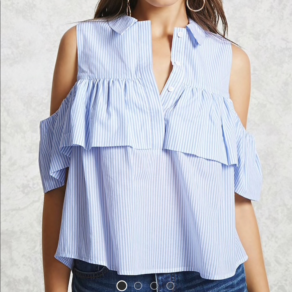 Blue & White Open Shoulder Top