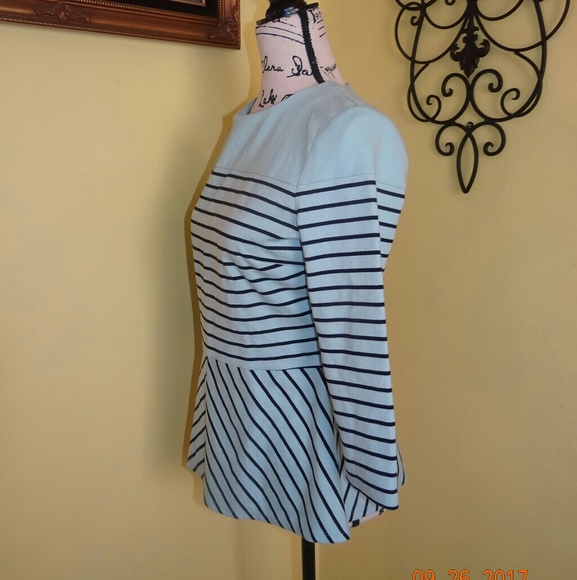Talbots Blue Striped Peplum Top sizes S/P - Picture 2 of 5