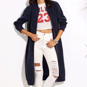 Long and amazing dark blue bomber jacket med NWOT