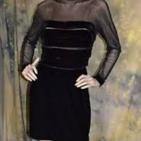 Tadashi Body Con Black Mesh Dress - Picture 1 of 8