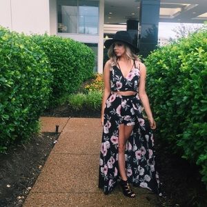 crop top and maxi skirt with shorts matching set