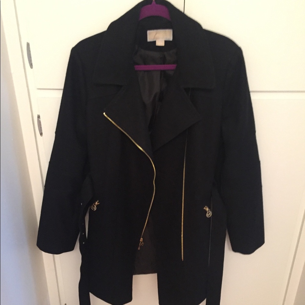 Michael Kors Black Wool Peacoat with belt