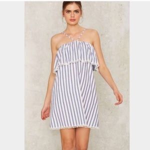 Blue white off shoulder mini dress