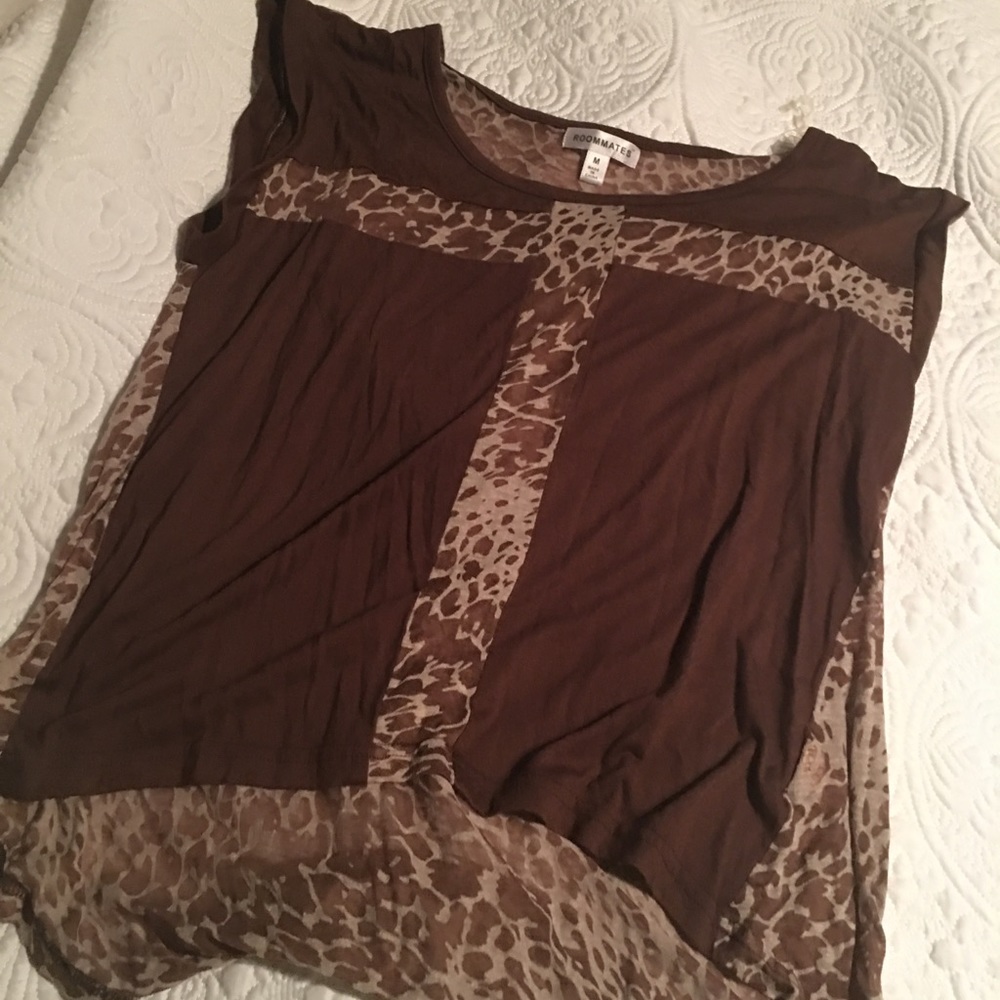 Boutique top with cheetah and cross detail Sz M