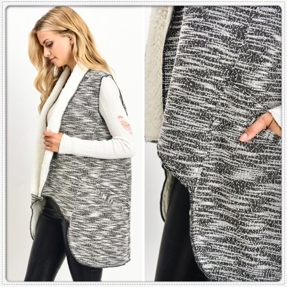 Black Shearling Marled Vest - Picture 2 of 8