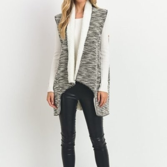 Black Shearling Marled Vest - Picture 3 of 8