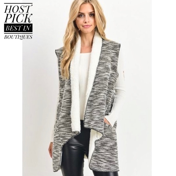 Black Shearling Marled Vest - Picture 4 of 8