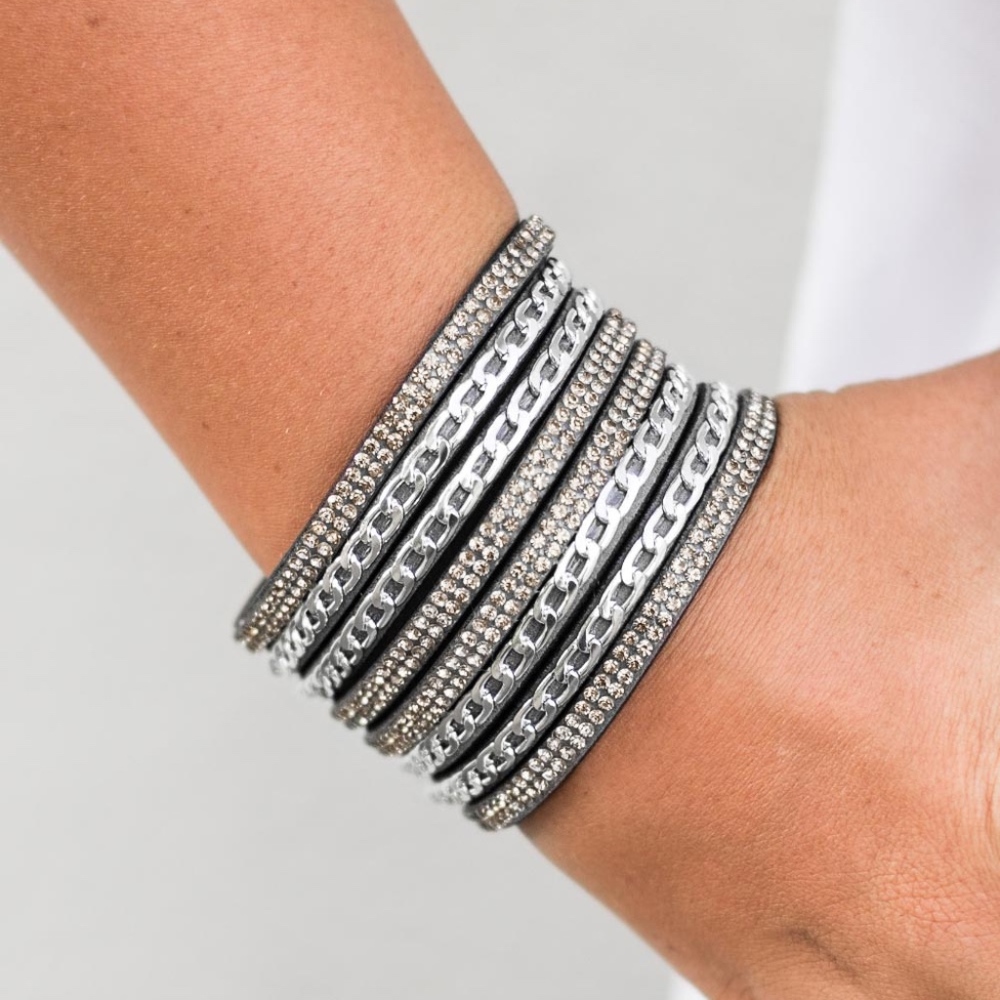 Plus Size Rhinestone Wrap Bracelet Grey Adjust.