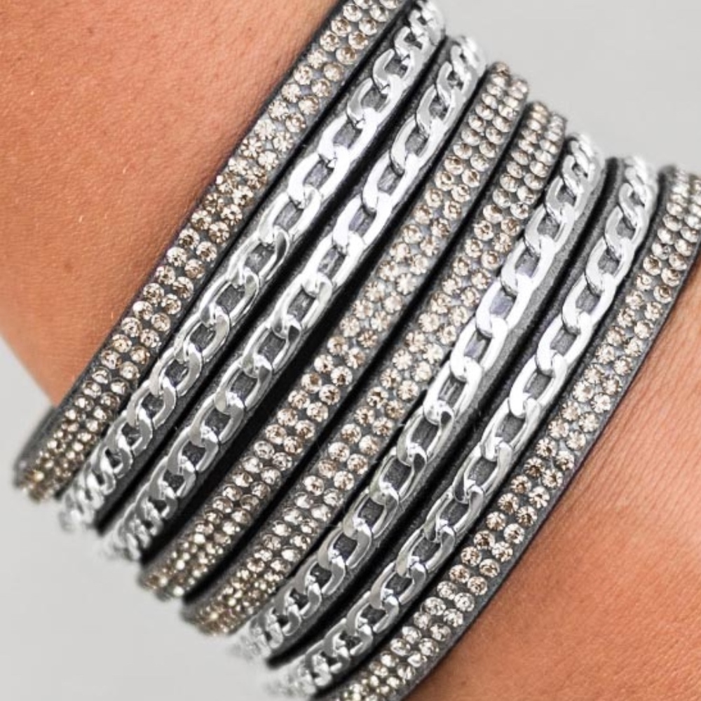 Plus Size Rhinestone Wrap Bracelet Grey Adjust. - Picture 2 of 2