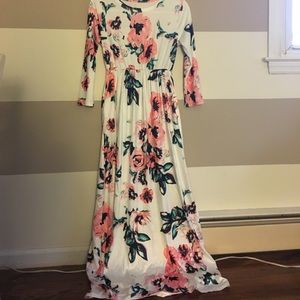 White & Pink Floral Maxi with Pockets