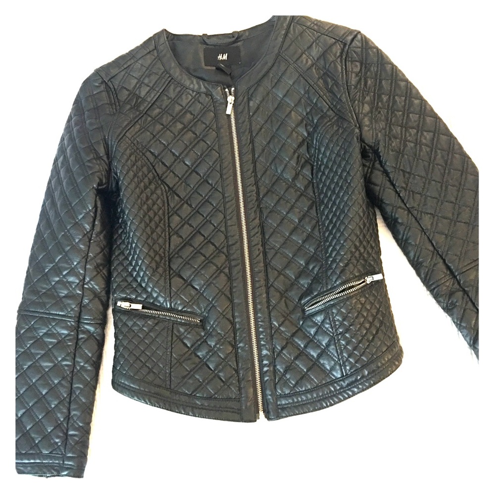 H&M Biker faux leather jacket - black with silver