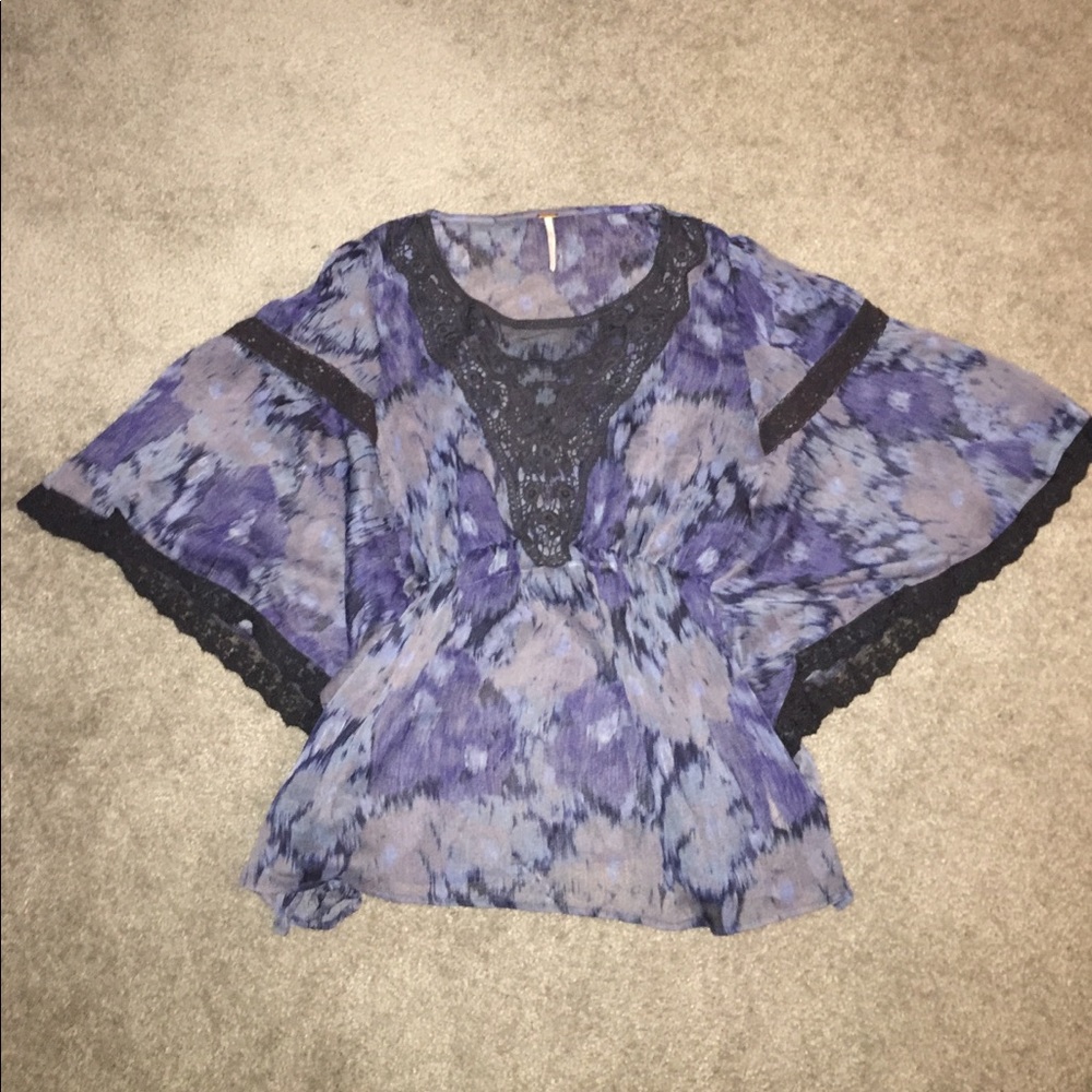 Free People Blue Tie Dye Batwing Top - Size S