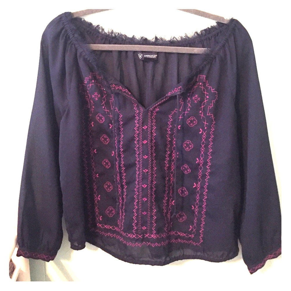LOOSE NACY BLOUSE WITH PURPLE EMBROIDERY