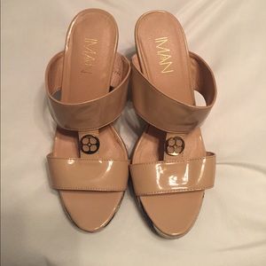 Iman wedges - zebra print and tan patent leather