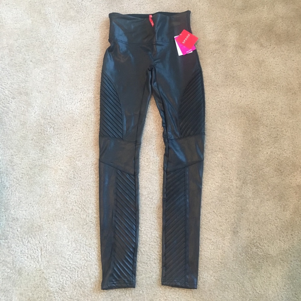 Spanx Black Faux Leather Moto Leggings