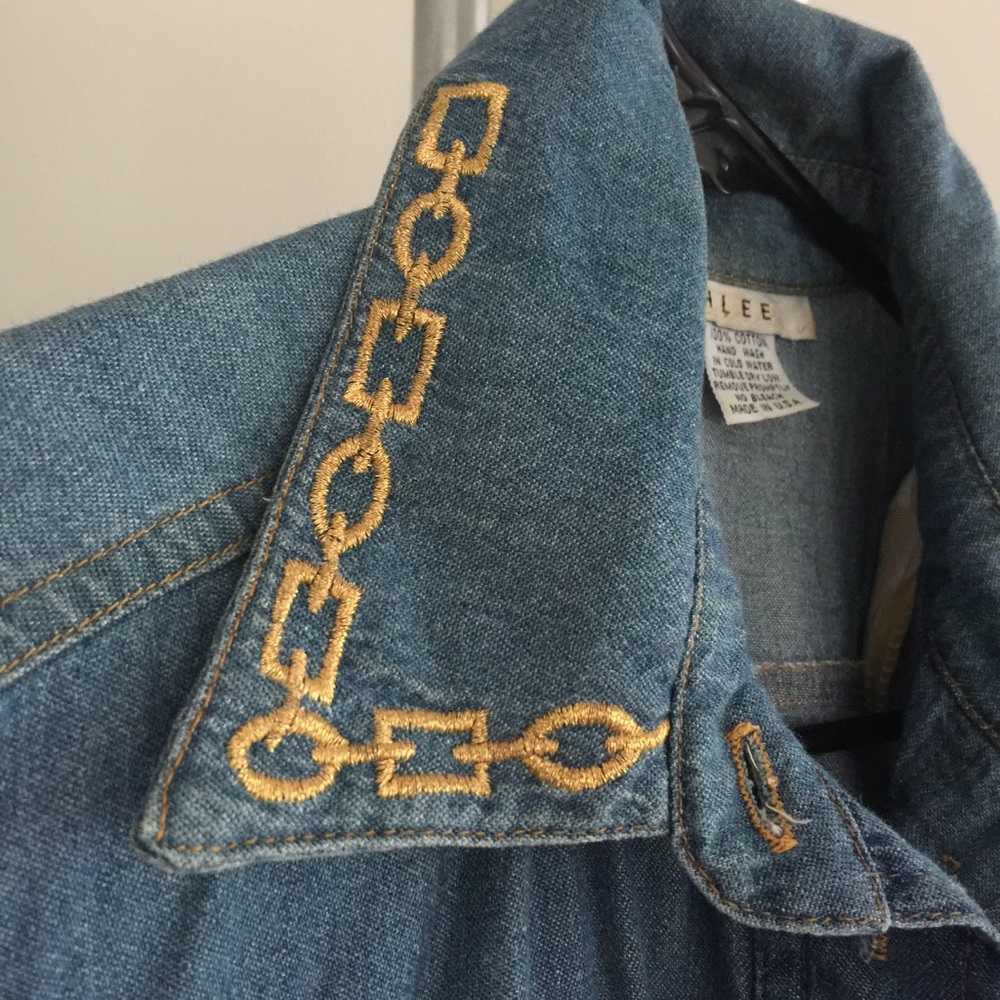 80s VINTAGE DENIM JUMPSUIT CHAIN EMBROIDERED