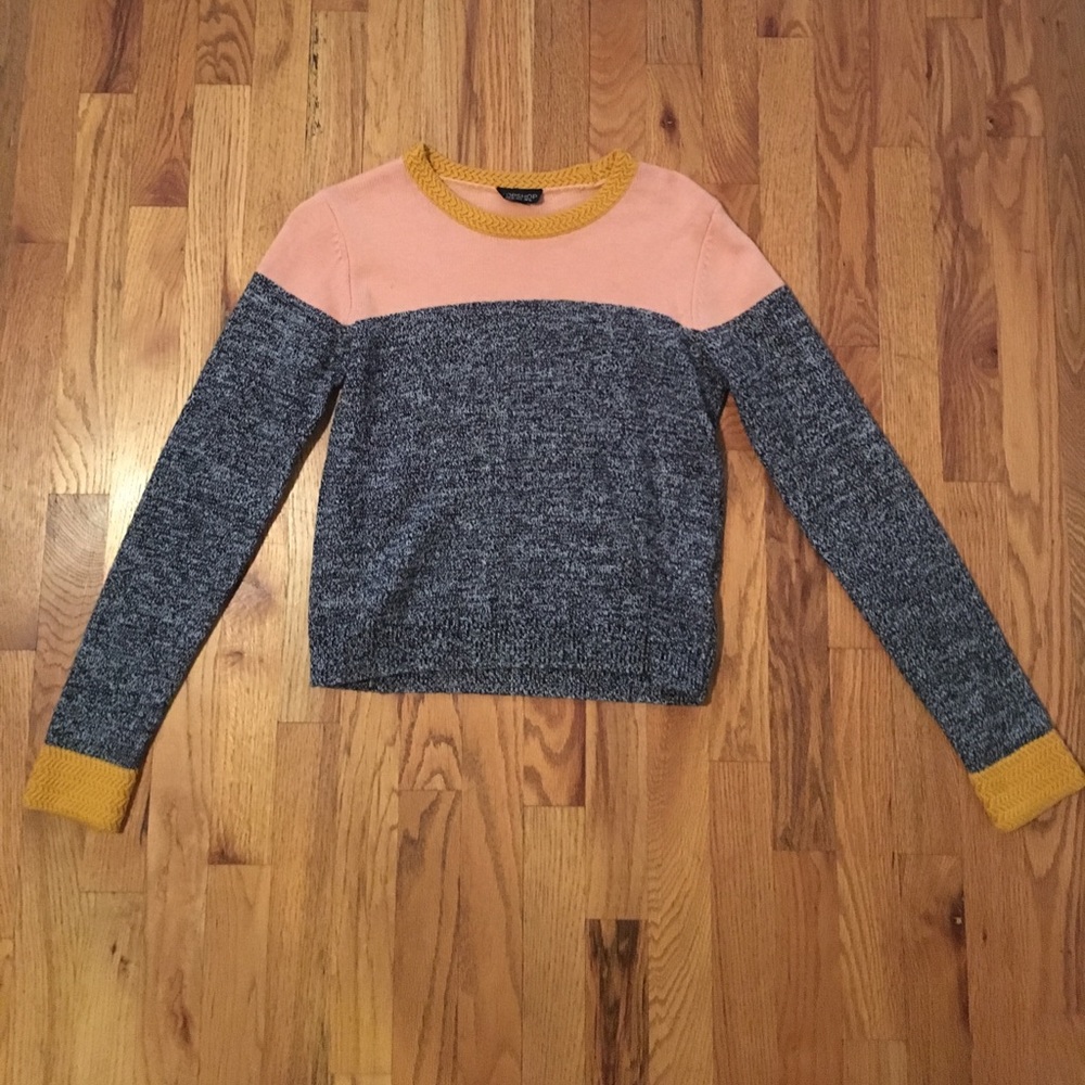 Topshop Color Block Cropped Sweater