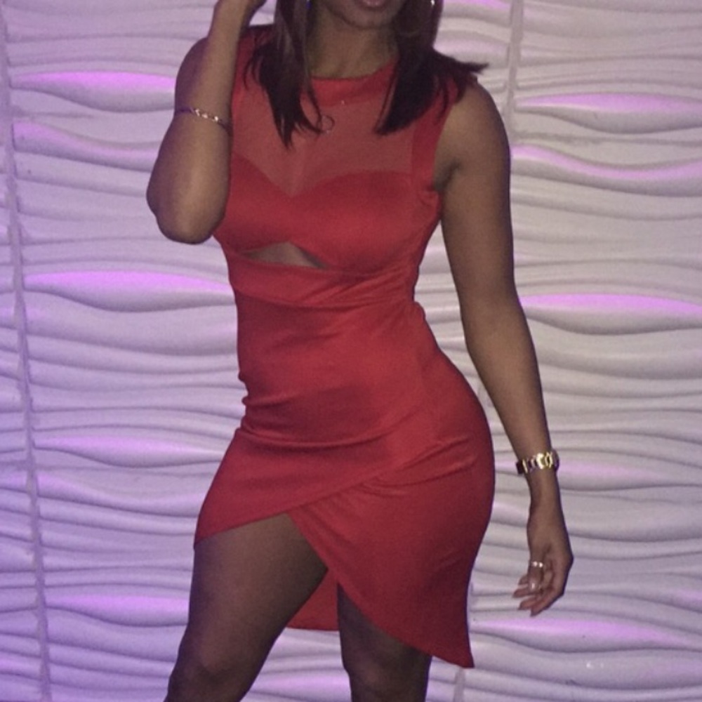 Red High Low Mesh Dress