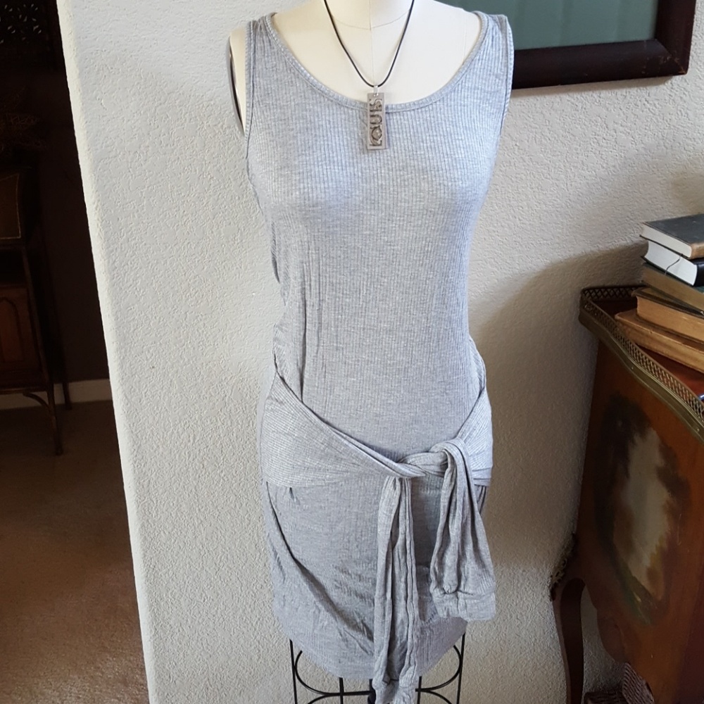 NWT heathered gray ribbed hip tie tank dress