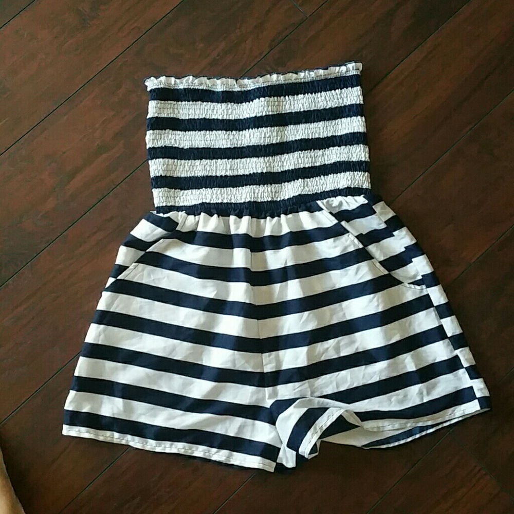 Blue and white romper