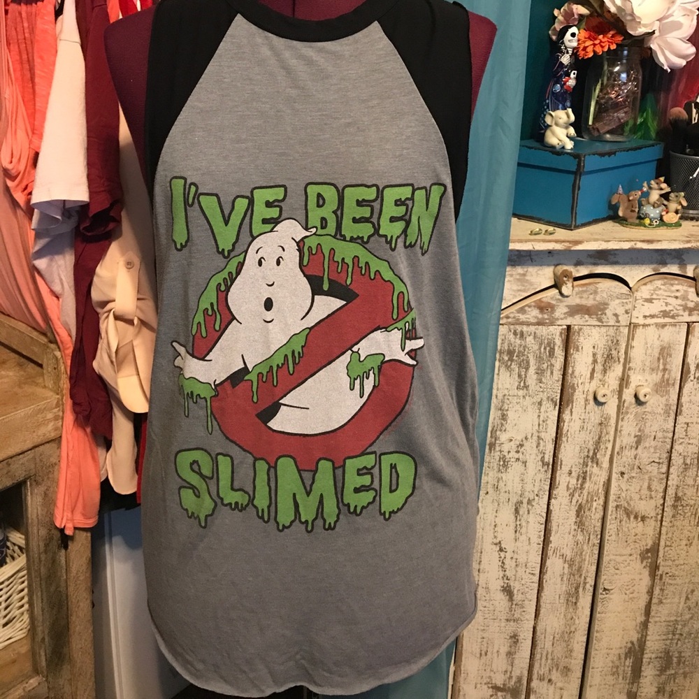 Black and gray shirt I've been slimed
