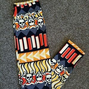 Lularoe Yellow White Skulls Bones OS Leggings New