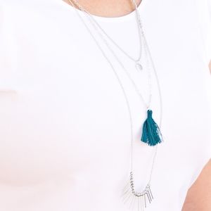 Set: Triple layer teal tassel necklace + earrings