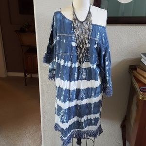 Boho off shoulder tiedye denim look dress coverup
