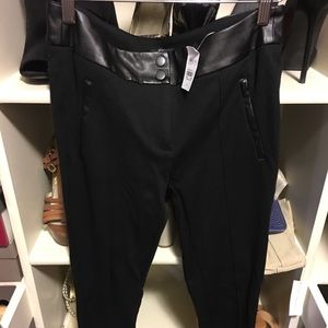 Faux leather pointe knit leggings