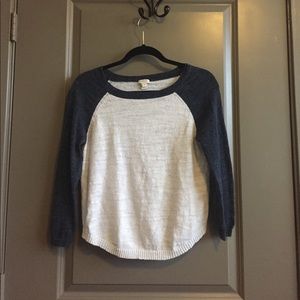 White & blue J Crew sweater, 3/4 sleeves, S