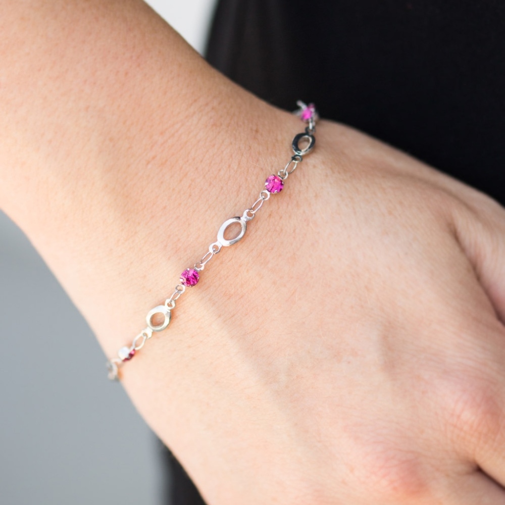 Plus size pink rhinestone & silver bracelet Valentines Day 🥰