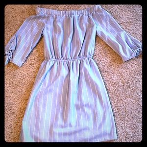 Off the Shoulder Dress Blue&White Stripe