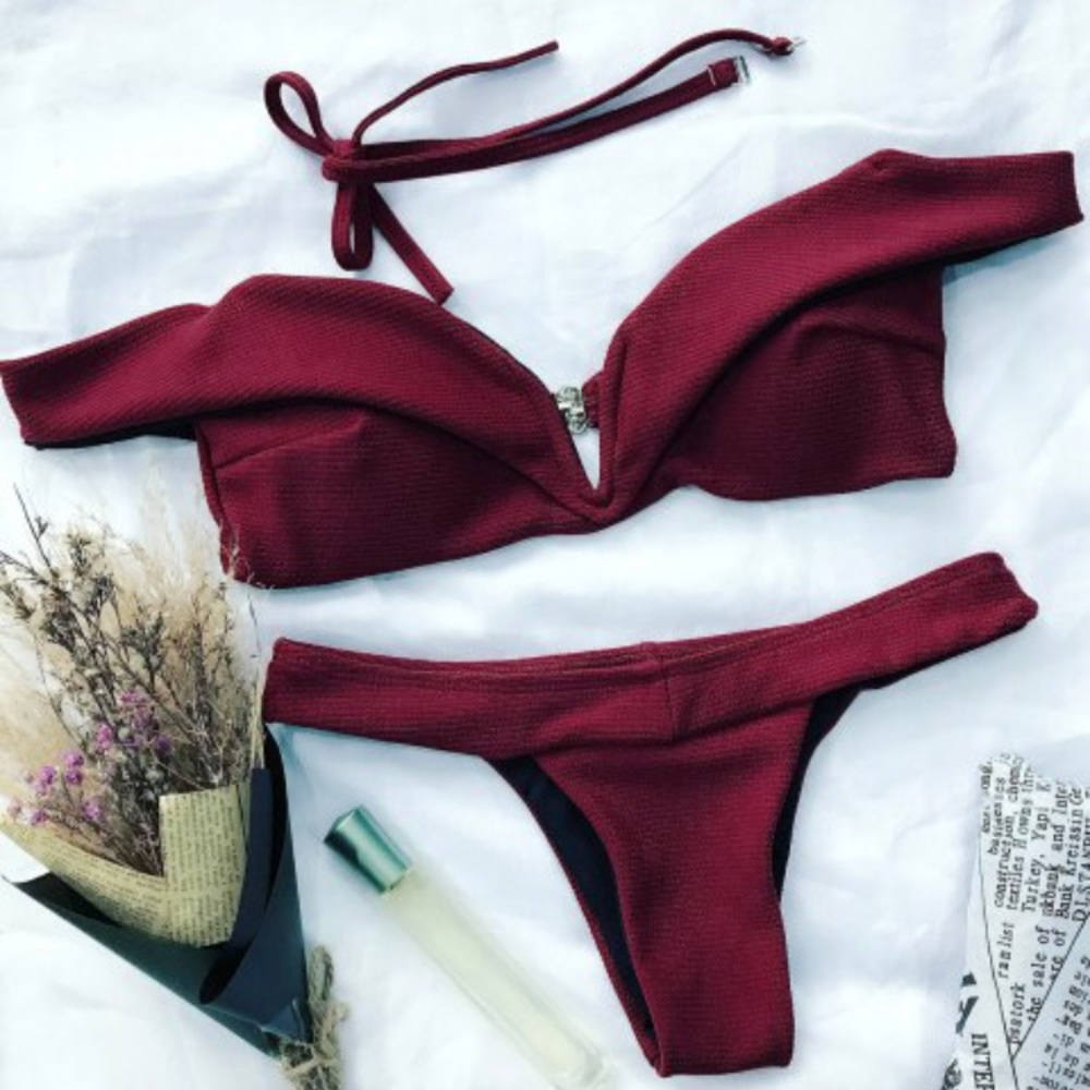 Burgundy off the shoulder bikini