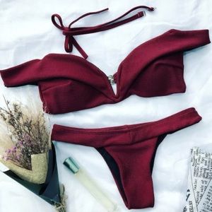 Burgundy off the shoulder bikini