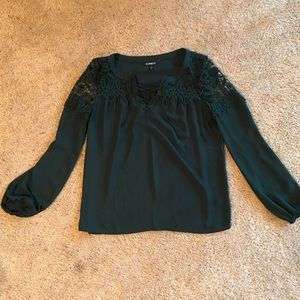 Express Emerald Green Lace Detail Top