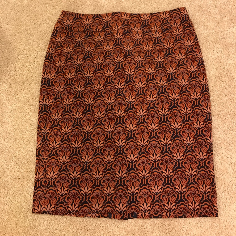 LOFT navy and rust geometric pencil skirt