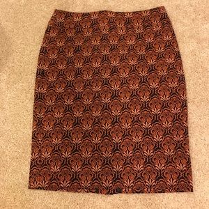 LOFT navy and rust geometric pencil skirt