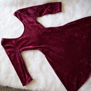 Burgundy Velvet 3/4 Sleeve Mini Dress