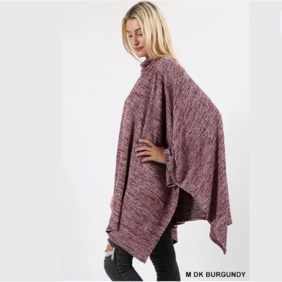 ❤️ Black Marled Knit Sweater High Neck Poncho - Picture 2 of 3