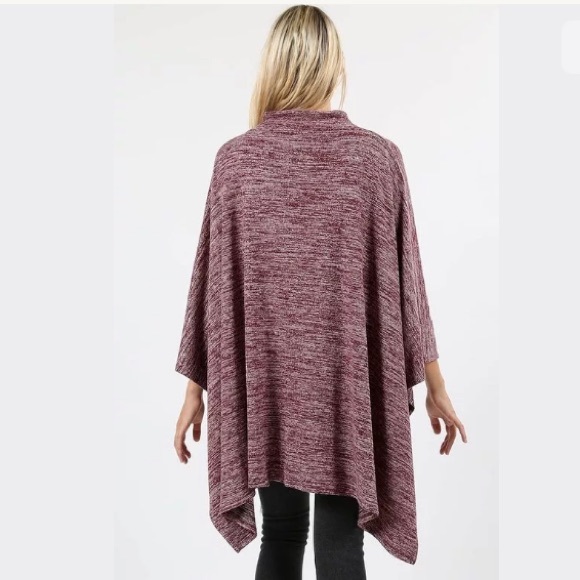 ❤️ Black Marled Knit Sweater High Neck Poncho - Picture 3 of 3