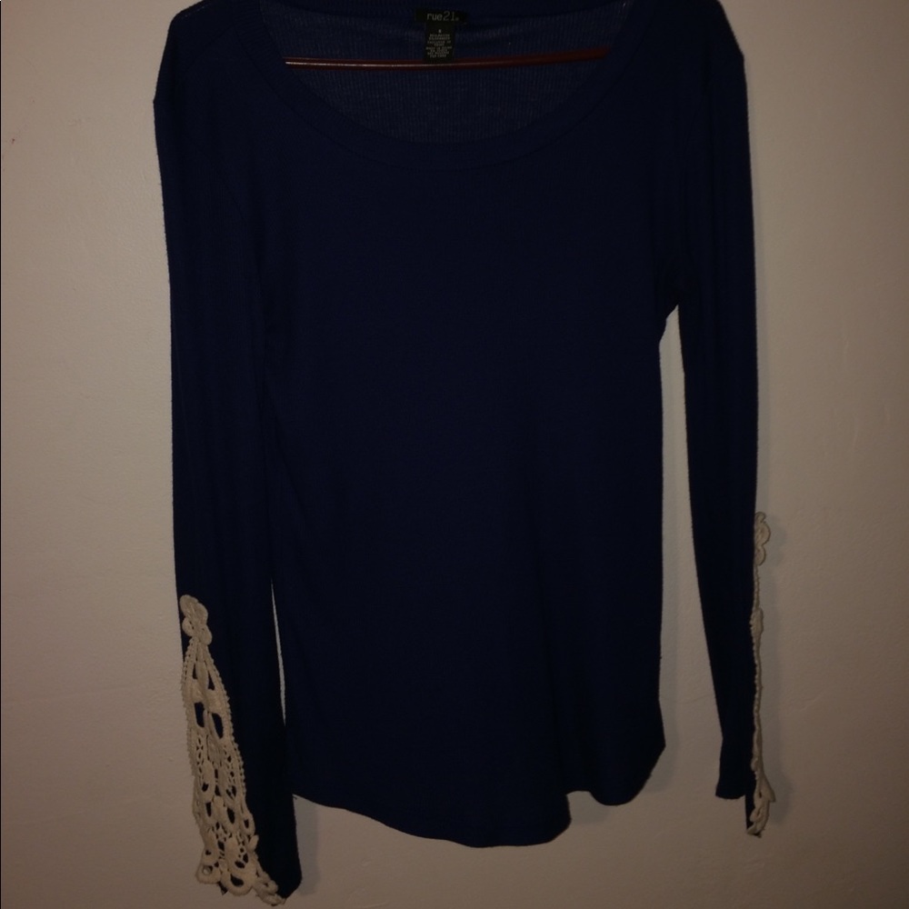 Royal blue shirt with lace type on sleeves