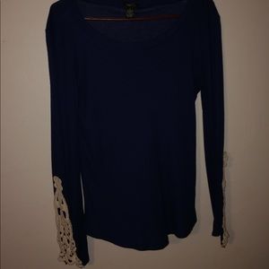 Royal blue shirt with lace type on sleeves