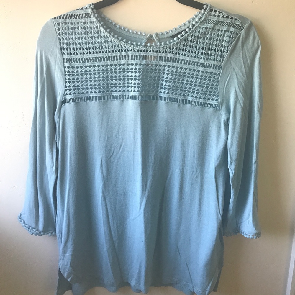 H&M 3/4 Sleeve Crochet Detail Knit Top