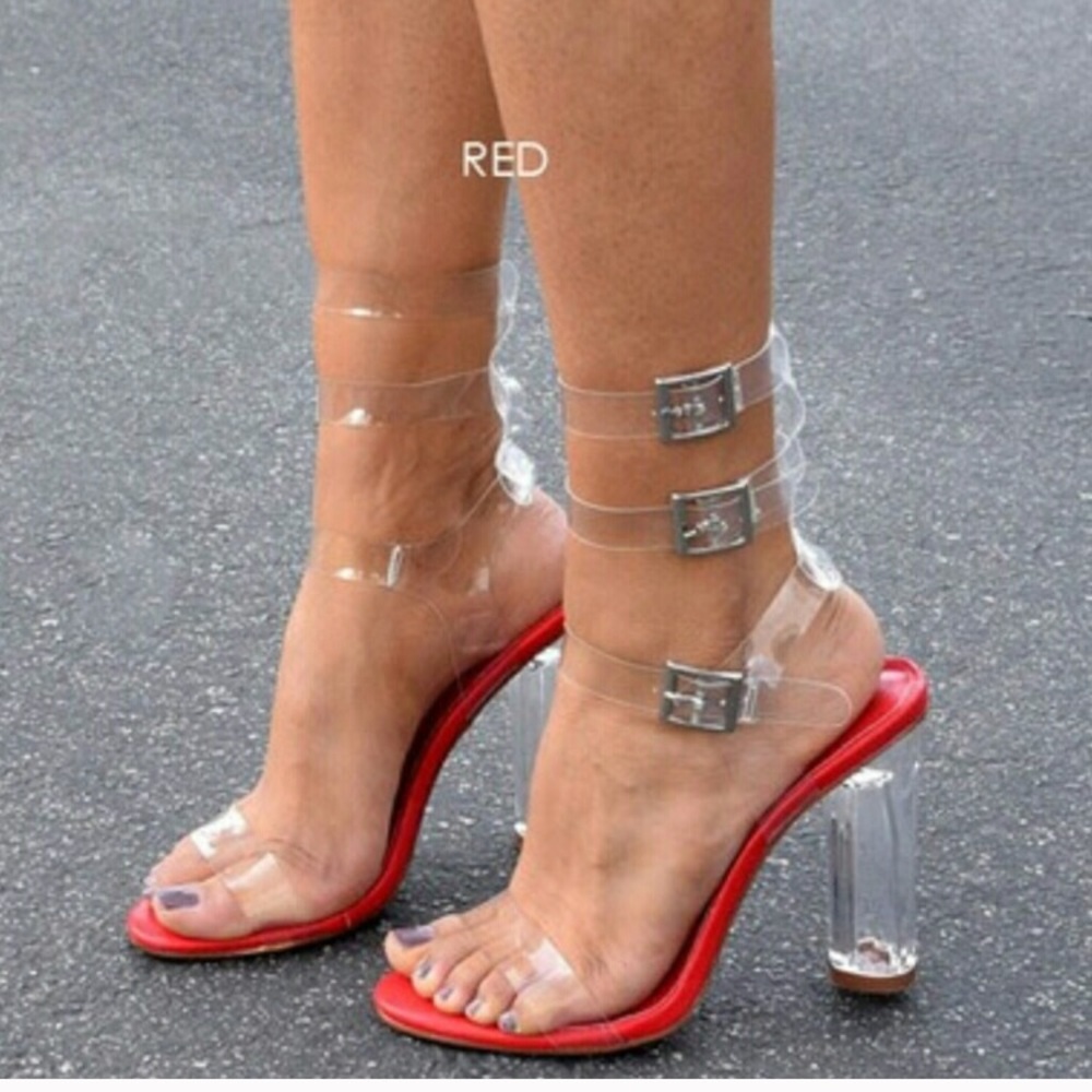Red Clear Chunky Heels