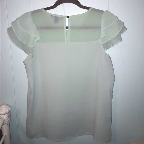 MINT BLOUSE WITH RUFFLE CAP SLEEVES AND SHEER TOP - Picture 2 of 2