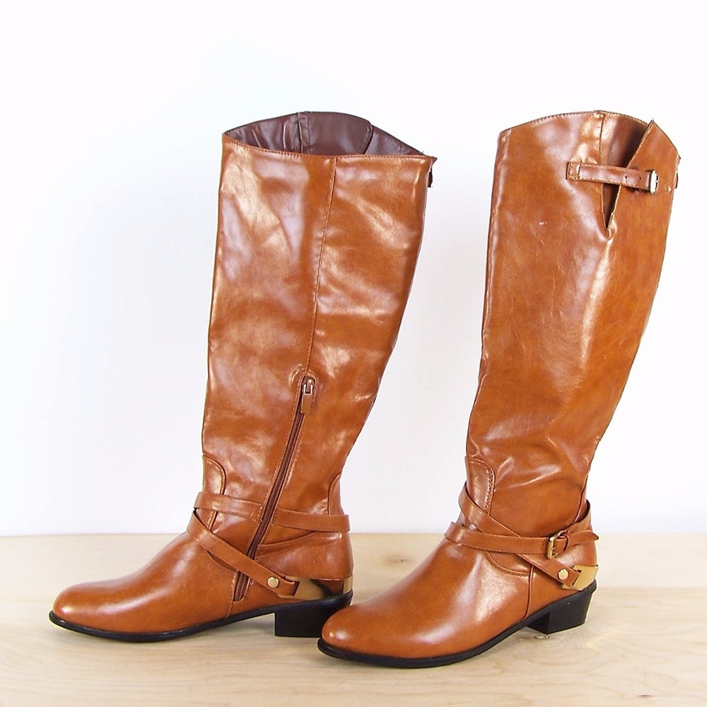 Knee High Faux Leather Heel Boots.