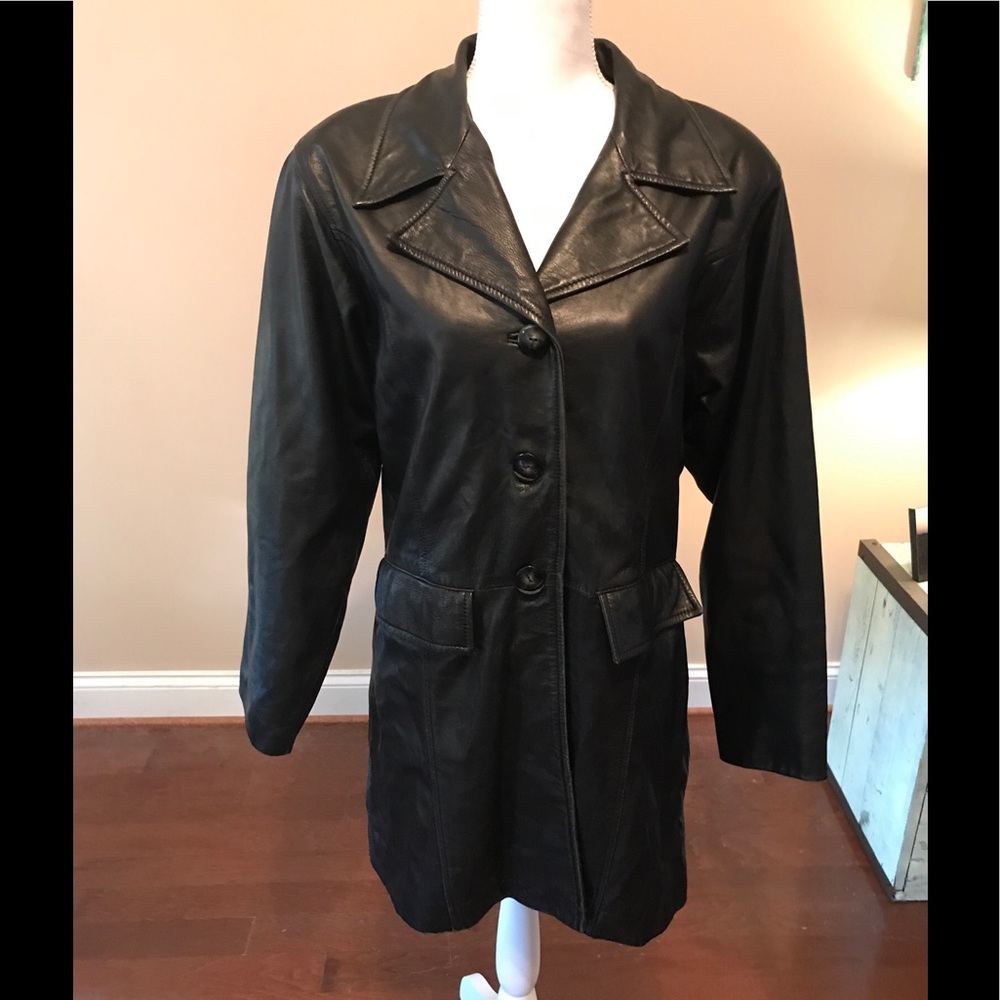 Halston medium 100% leather long jacket