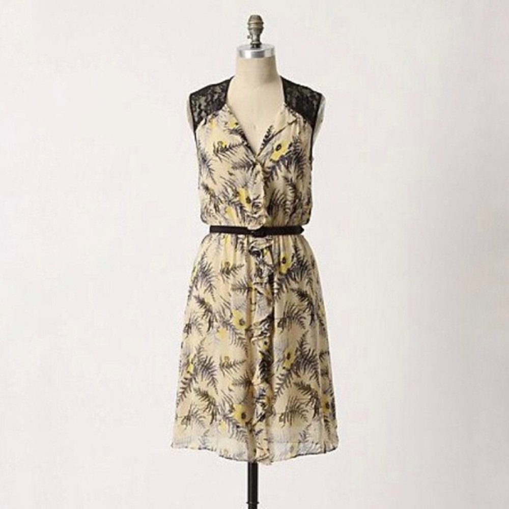 Anthropologie Lil tassle fronds silk dress