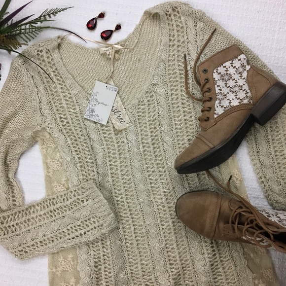 Mystree Sweaters - CCO Mystree Lace Mixed Sweater Top